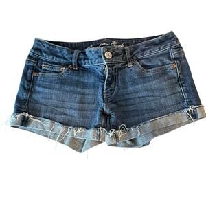 American Eagle Y2K Style Denim Micro Mini Cuffed Short Shorts Size 4 Preppy